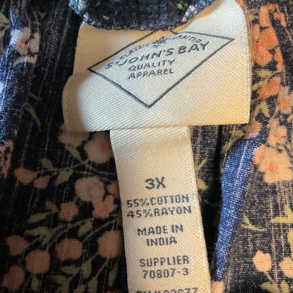 St. John's Bay Navy Floral Tie-Front Peasant Blouse - Picture 6 of 7